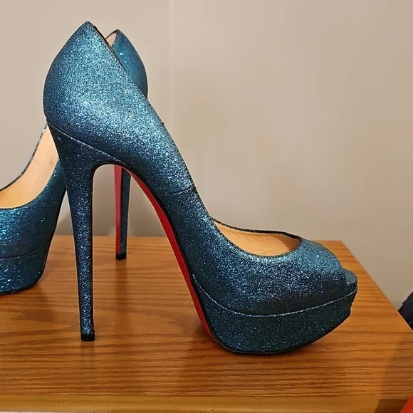 Christian Louboutin Lady Peep 150mm Blue Glitter - Picture 5 of 12